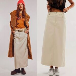 NWT Free People City Slicker Vegan Leather Maxi Skirt Nilla Cream